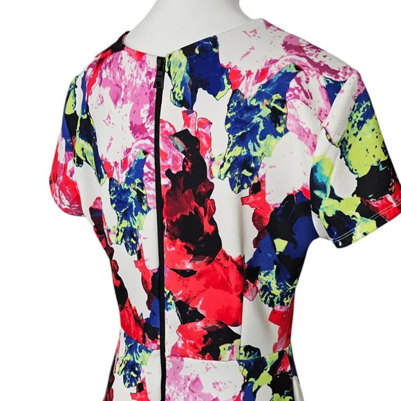 Milly Design Nation Abstract Floral Fit & Flare Dress Size 8 Zip Back Pockets - Picture 3 of 8